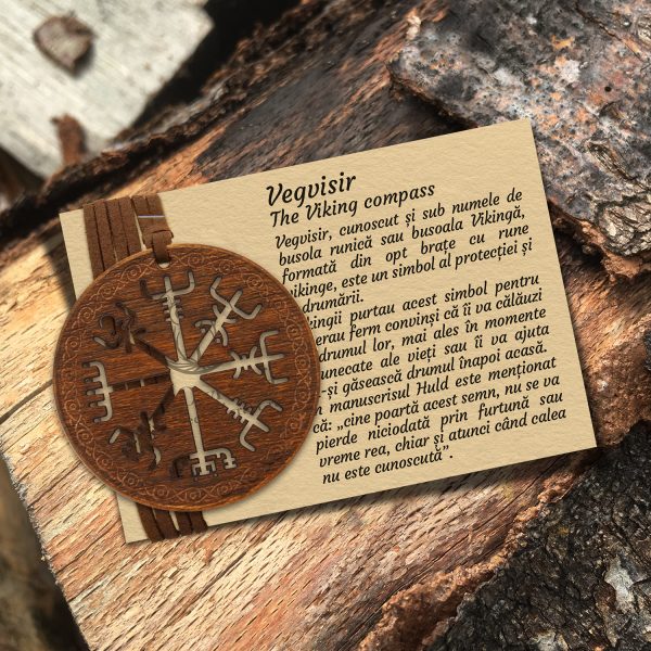 Amuleta Pandantiv din Lemn cu Simbolul Vegvisir din Nuc