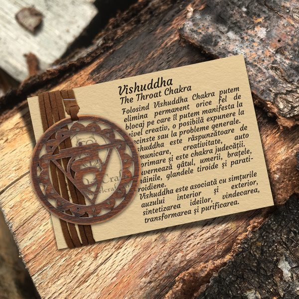 Pandant Amuleta din Lemn - Chakra Gatului Vishuddha