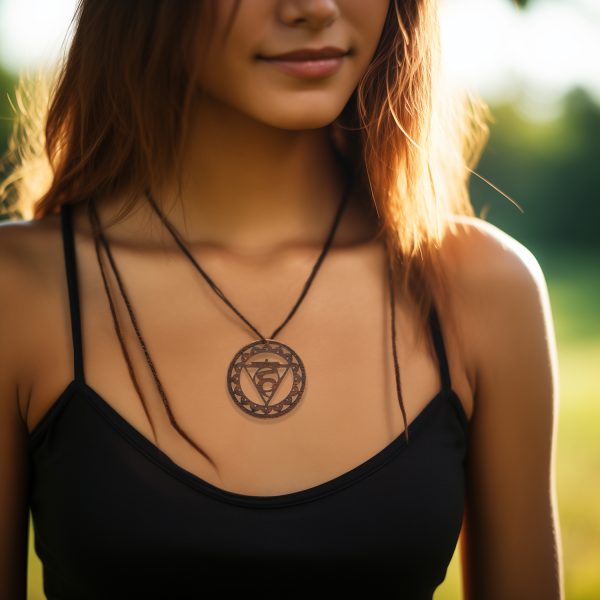Pandant Amuleta din Lemn - Chakra Gatului Vishuddha