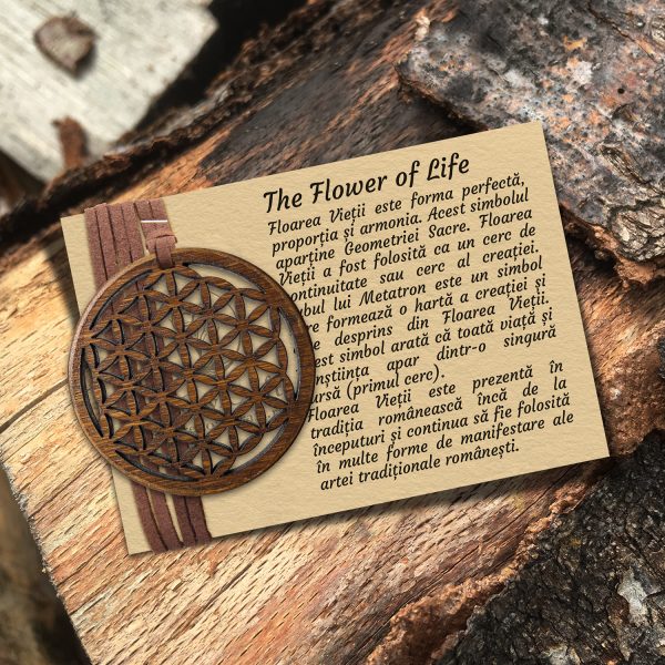 Pandant Amuleta din Lemn - Floarea Vietii - Flower of Life - Nuc