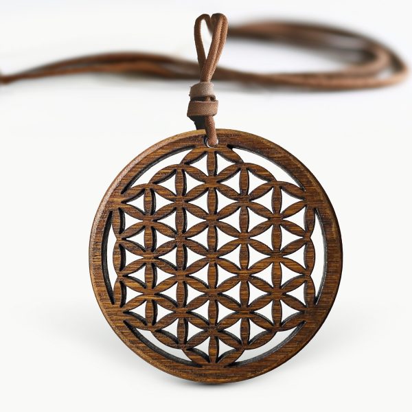Pandant Amuleta din Lemn - Floarea Vietii - Flower of Life - Nuc