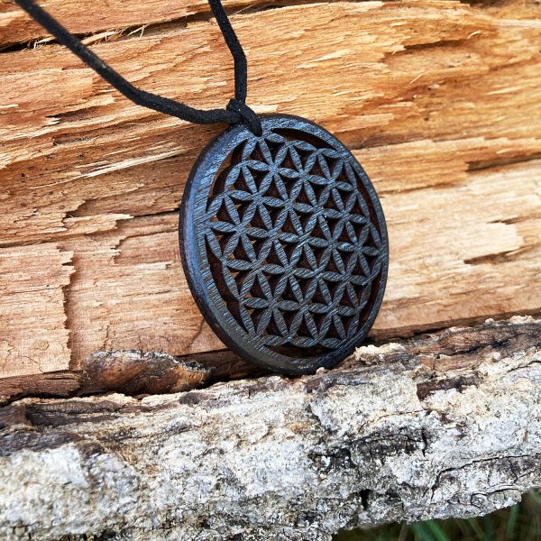 Pandant Amuleta din Lemn - Floarea vietii - Flower of Life - wenge