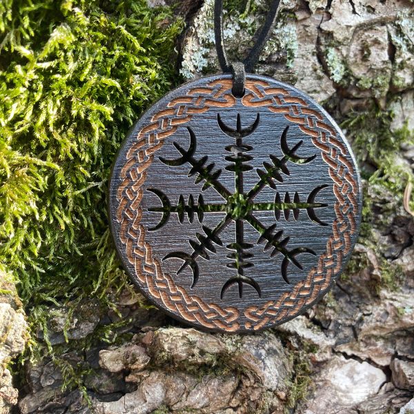 Amuleta Pandantiv din Lemn cu Simbolul Helm of Awe wenge
