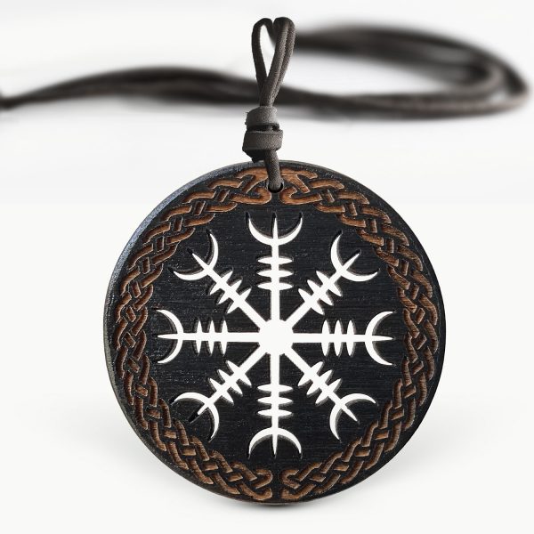 Amuleta Pandantiv din Lemn cu Simbolul Helm of Awe wenge