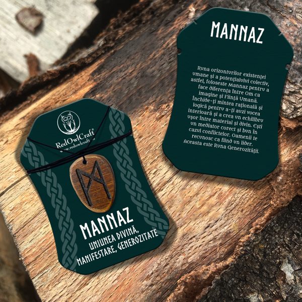 Amuleta pandantiv din lemn runa Mannaz