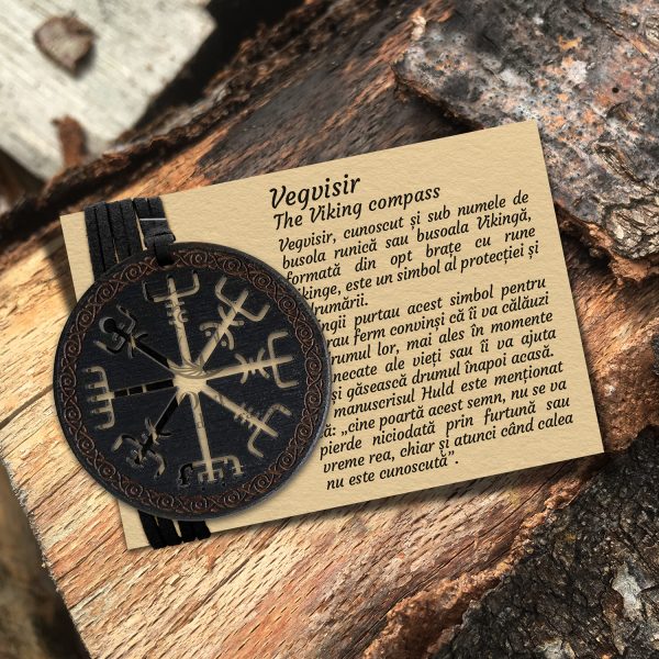 Amuleta Pandantiv din Lemn cu Simbolul Vegvisir din wenge