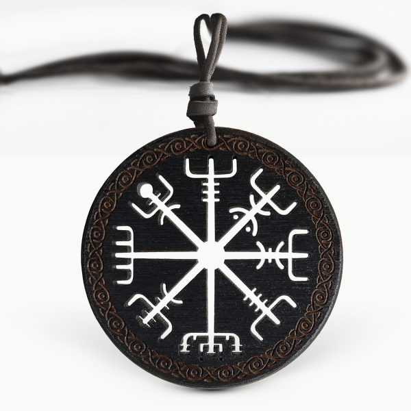 Amuleta Pandantiv din Lemn cu Simbolul Vegvisir din wenge