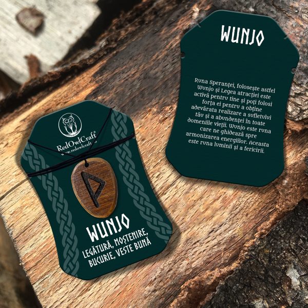 Amuleta pandantiv din lemn runa Wunjo