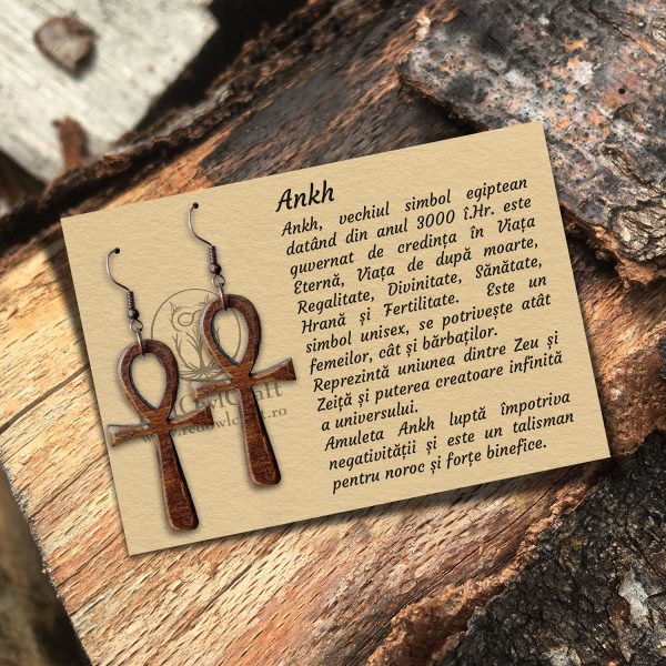 Cercei amuleta din Lemn cu Simbolul Ankh nuc