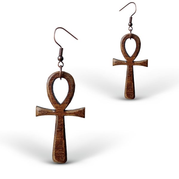 Cercei amuleta din Lemn cu Simbolul Ankh nuc