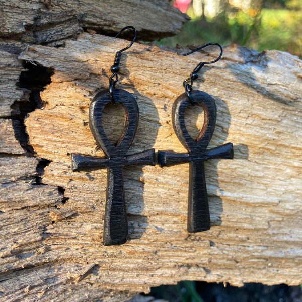 Cercei amuleta din Lemn cu Simbolul Ankh wenge