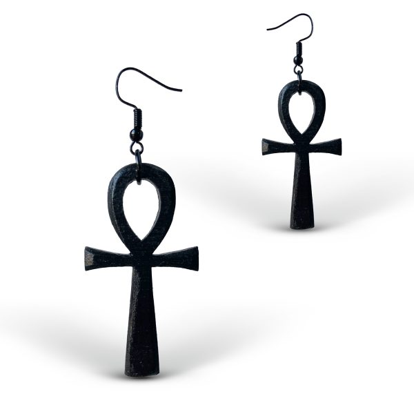 Cercei amuleta din Lemn cu Simbolul Ankh wenge
