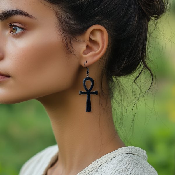 Cercei amuleta din Lemn cu Simbolul Ankh wenge