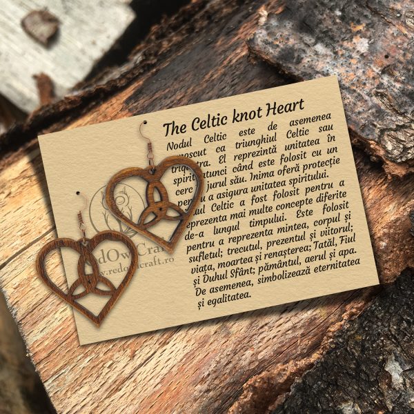 Cercei amuleta din Lemn - The Celtic knot Heart nuc