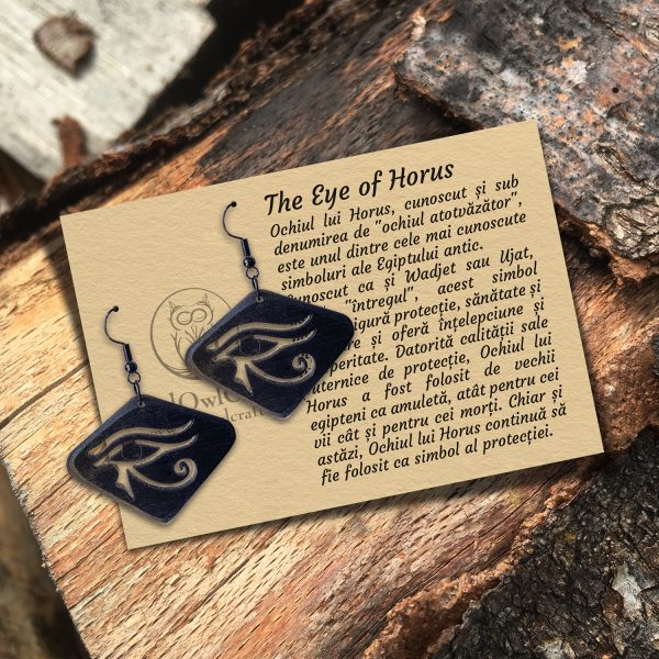 Cercei amuleta din lemn - The Eye of Horus