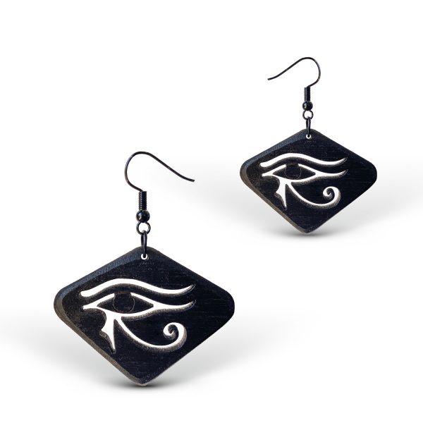 Cercei amuleta din lemn - The Eye of Horus