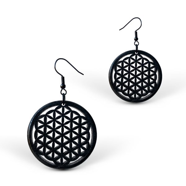 Cercei amuleta din Lemn - Floarea Vietii - Flower of Life - wenge