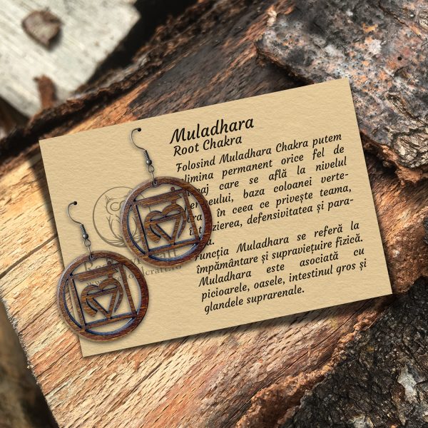 Cercei amuleta din lemn - Chakra Radacina Muladhara