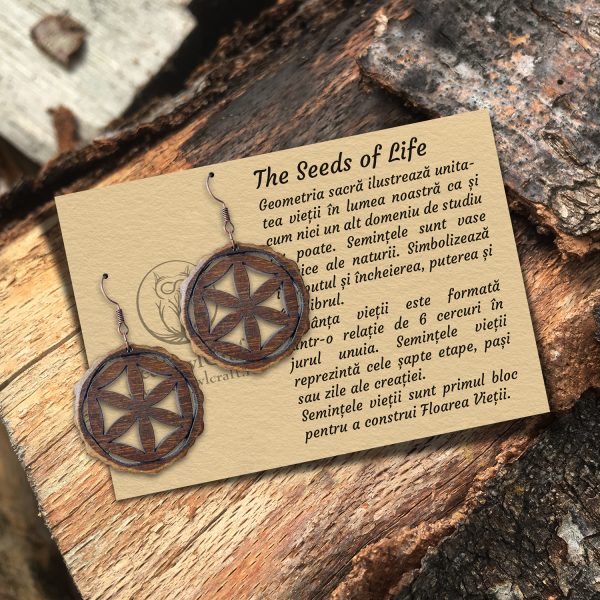 Cercei amuleta din Lemn The Seeds of Life nuc