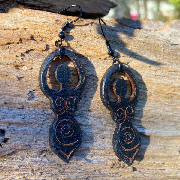 Cercei amuleta din lemn - Zeita - The Goddess wenge