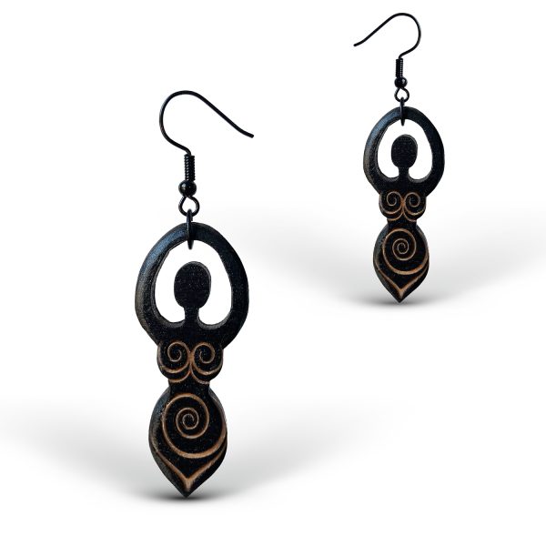 Cercei amuleta din lemn - Zeita - The Goddess wenge
