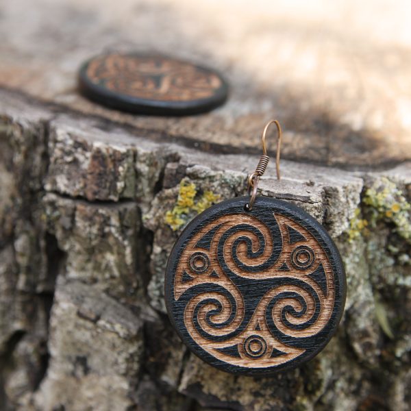 Cercei amuleta din Lemn The Trinity Spiral of Life