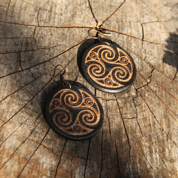 Cercei amuleta din Lemn The Trinity Spiral of Life