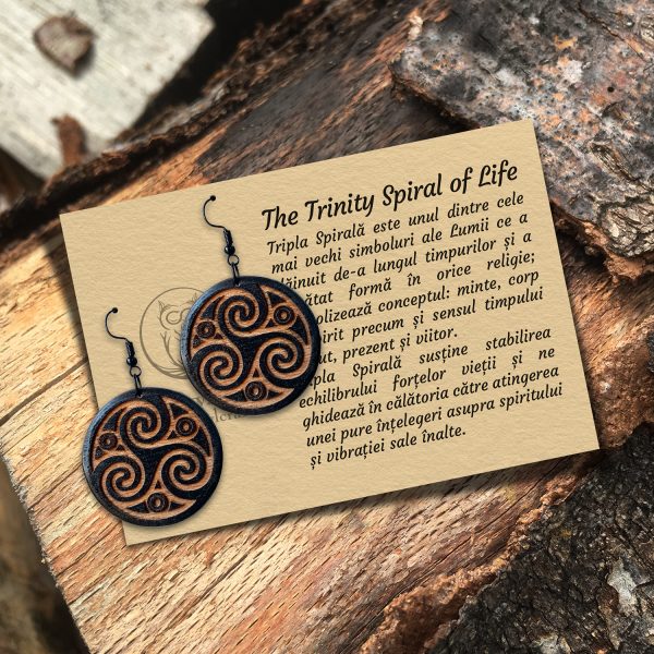 Cercei amuleta din Lemn The Trinity Spiral of Life