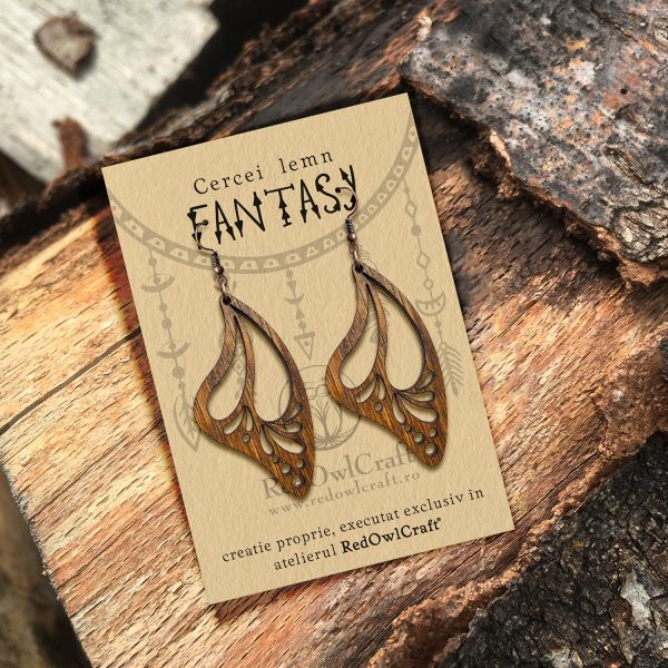 Cercei din Lemn Fantasy Butterfly nuc