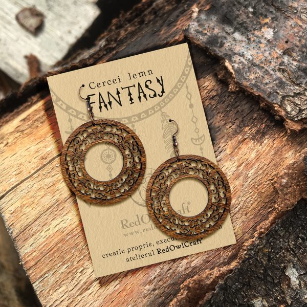 Cercei din Lemn Fantasy Fleur de Lis nuc