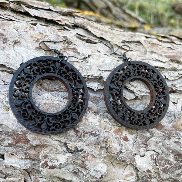 Cercei din Lemn Fantasy Fleur de Lis wenge