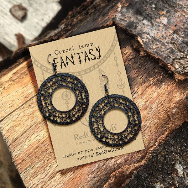 Cercei din Lemn Fantasy Fleur de Lis wenge