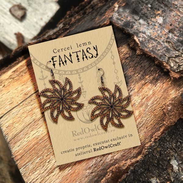 Cercei din Lemn Fantasy Spiral Flower nuc