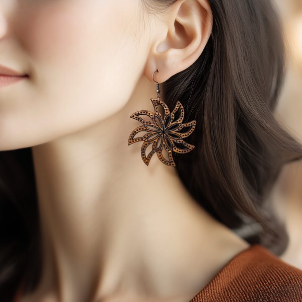 Cercei din Lemn Fantasy Spiral Flower nuc