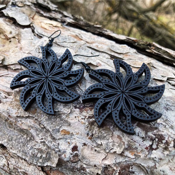 Cercei din Lemn Fantasy Spiral Flower wenge