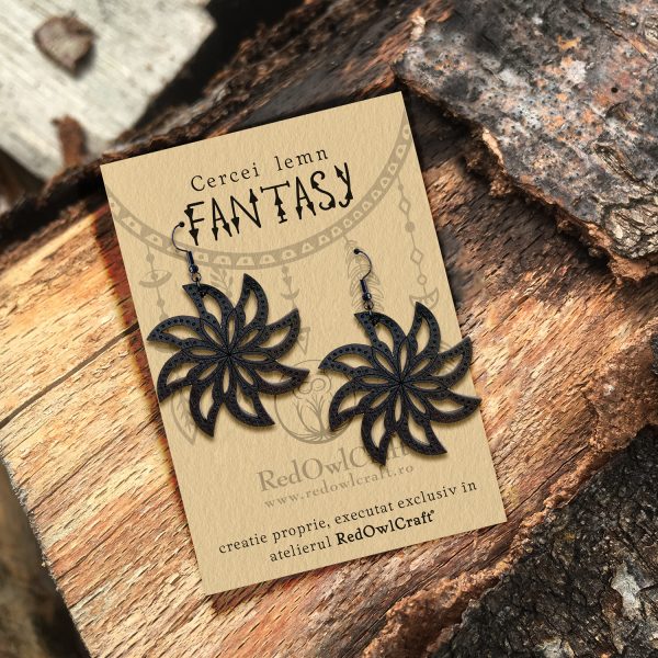 Cercei din Lemn Fantasy Spiral Flower wenge