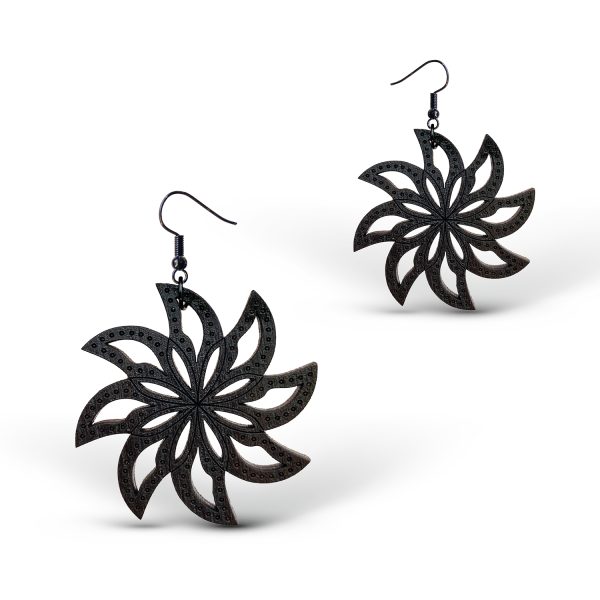 Cercei din Lemn Fantasy Spiral Flower wenge
