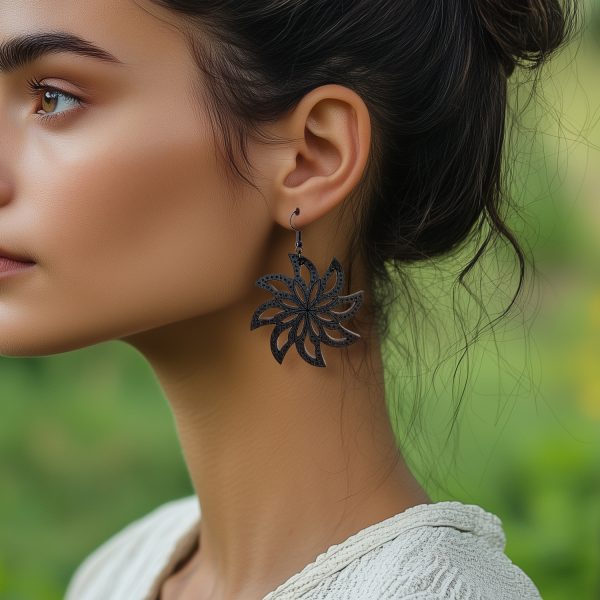 Cercei din Lemn Fantasy Spiral Flower wenge