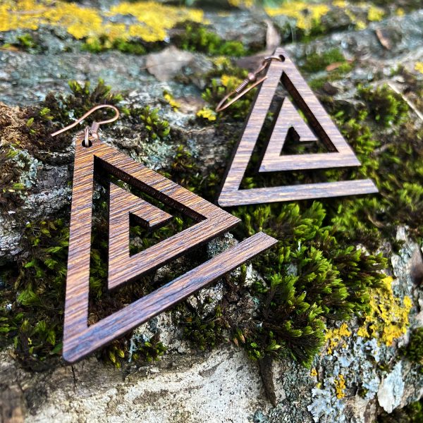 Cercei din Lemn Fantasy Spiral Triangle nuc