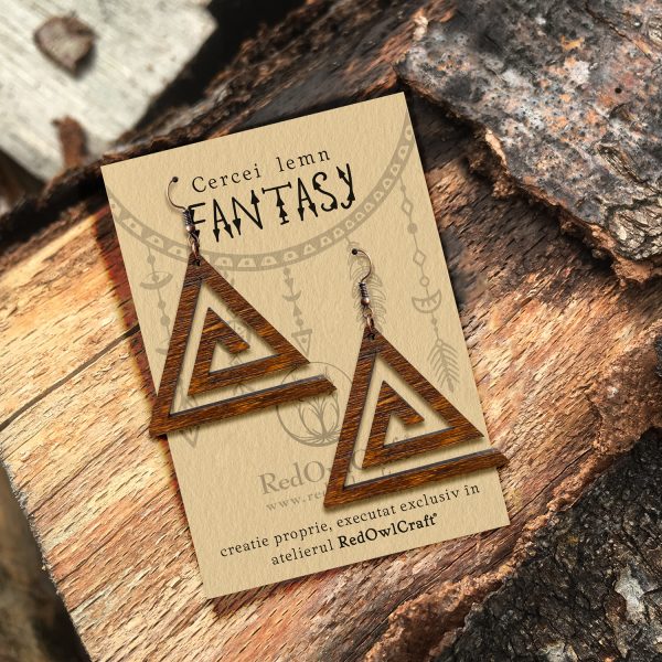 Cercei din Lemn Fantasy Spiral Triangle nuc