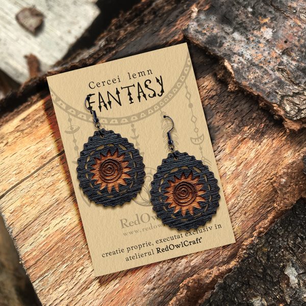 Cercei din Lemn Fantasy Spiral of the Sun wenge