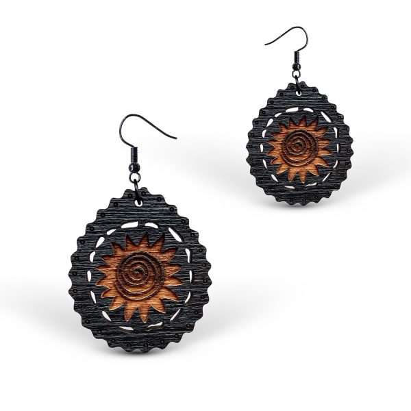 Cercei din Lemn Fantasy Spiral of the Sun wenge