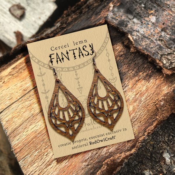 Cercei din Lemn Fantasy Tear Drop nuc