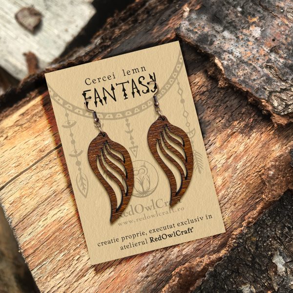 Cercei din Lemn Fantasy Wings nuc