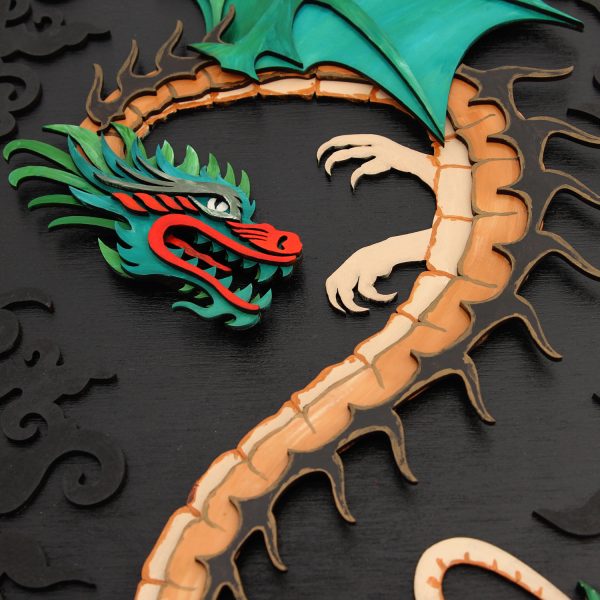 Tablou lemn pictat manual - The Dragon - Apa
