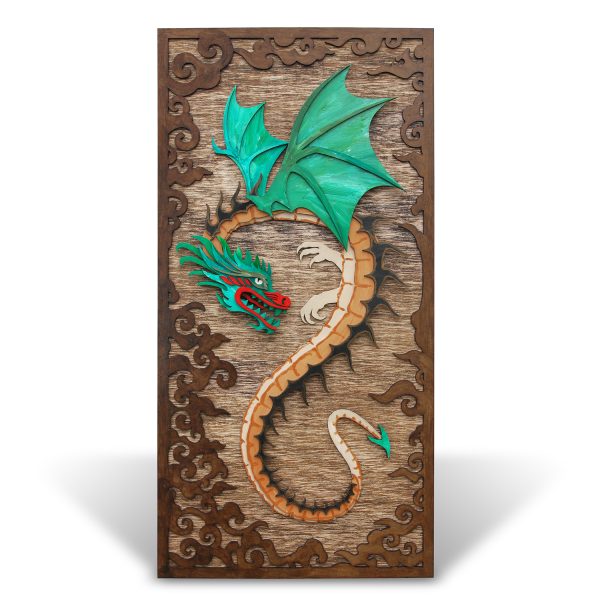 Tablou lemn pictat manual - The Dragon - Apa nuc