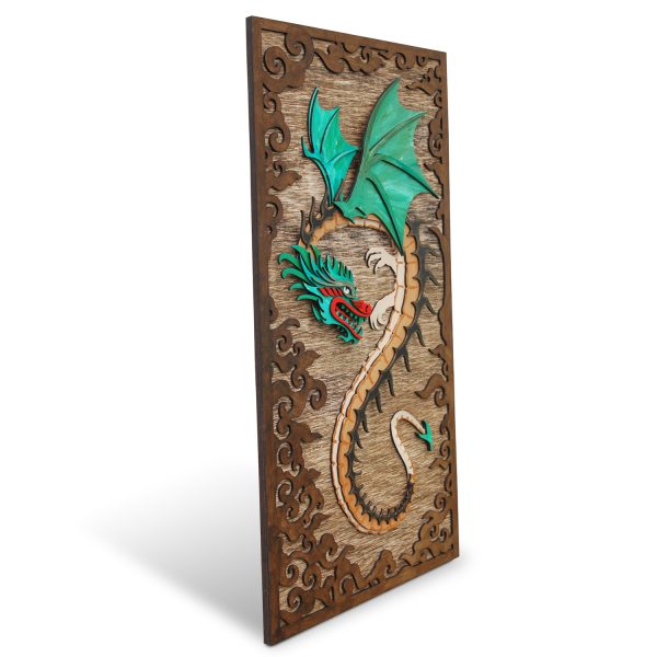 Tablou lemn pictat manual - The Dragon - Apa nuc
