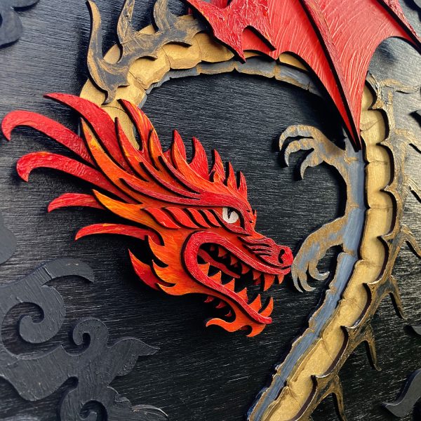 Tablou lemn pictat manual - The Dragon - Foc