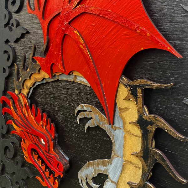Tablou lemn pictat manual - The Dragon - Foc