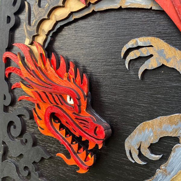 Tablou lemn pictat manual - The Dragon - Foc